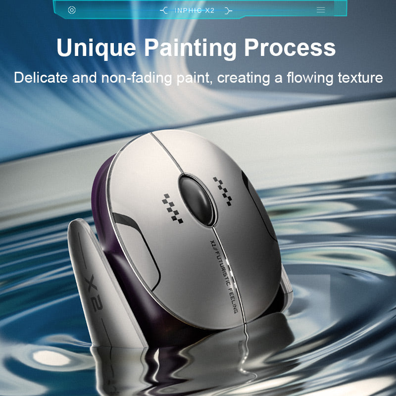 Inphic X2 Wireless Mouse | Bluetooth 5.0 · 4.0 + 2.4GHz Tri-Mode | 800-2400 DPI | Silent Click | 300mAh USB-C | Silver