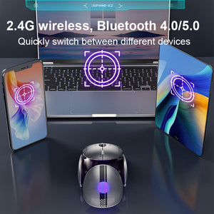 Inphic X2 Wireless Mouse | Bluetooth 5.0 · 4.0 + 2.4GHz Tri-Mode | 800-2400 DPI | Silent Click | 300mAh USB-C | Silver