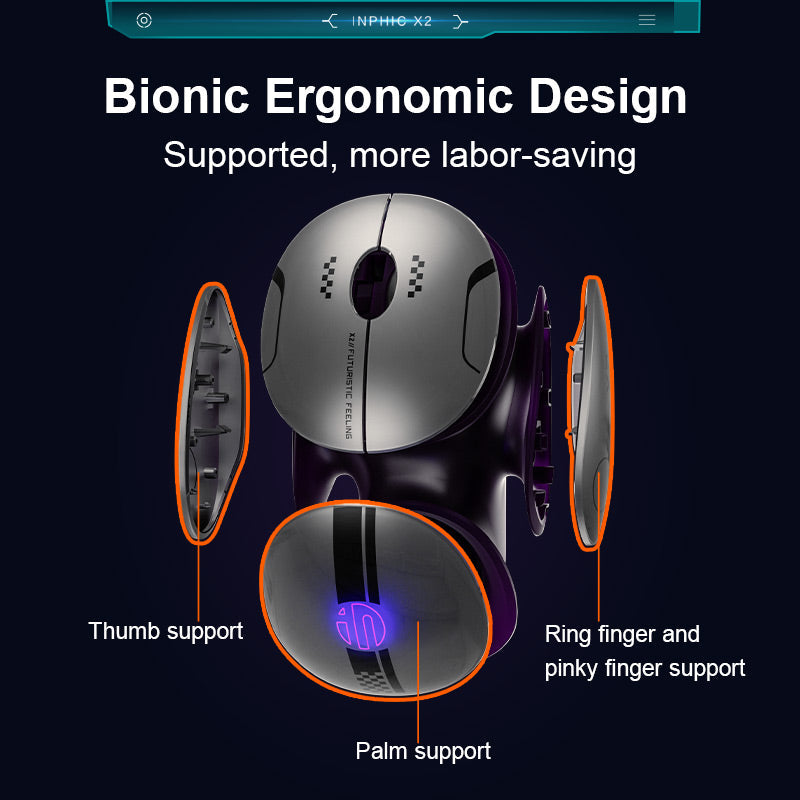 Inphic X2 Wireless Mouse | Bluetooth 5.0 · 4.0 + 2.4GHz Tri-Mode | 800-2400 DPI | Silent Click | 300mAh USB-C | Silver