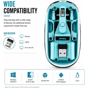 Jedel WD131P Wireless Mouse | Bluetooth + 2.4GHz Dual-Mode | 800·1200·1600 DPI | 300mAh · 180-Hour Battery | USB-C | Blue