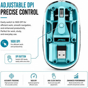 Jedel WD131P Wireless Mouse | Bluetooth + 2.4GHz Dual-Mode | 800·1200·1600 DPI | 300mAh · 180-Hour Battery | USB-C | Blue