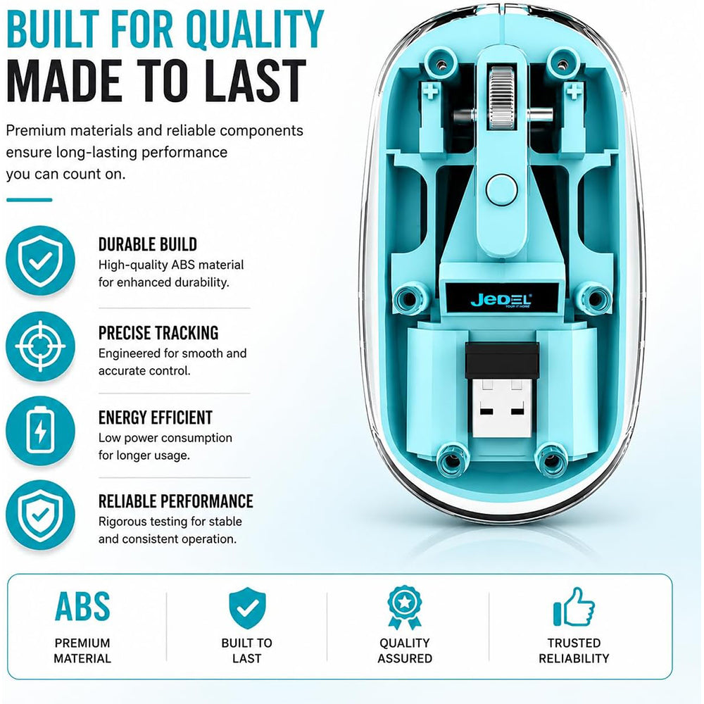 Jedel WD131P Wireless Mouse | Bluetooth + 2.4GHz Dual-Mode | 800·1200·1600 DPI | 300mAh · 180-Hour Battery | USB-C | Blue
