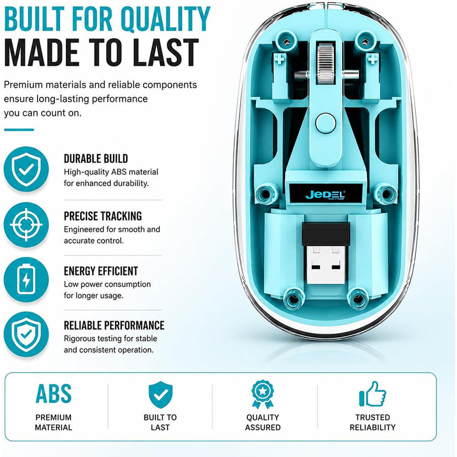 Jedel WD131P Wireless Mouse | Bluetooth + 2.4GHz Dual-Mode | 800·1200·1600 DPI | 300mAh · 180-Hour Battery | USB-C | Blu
