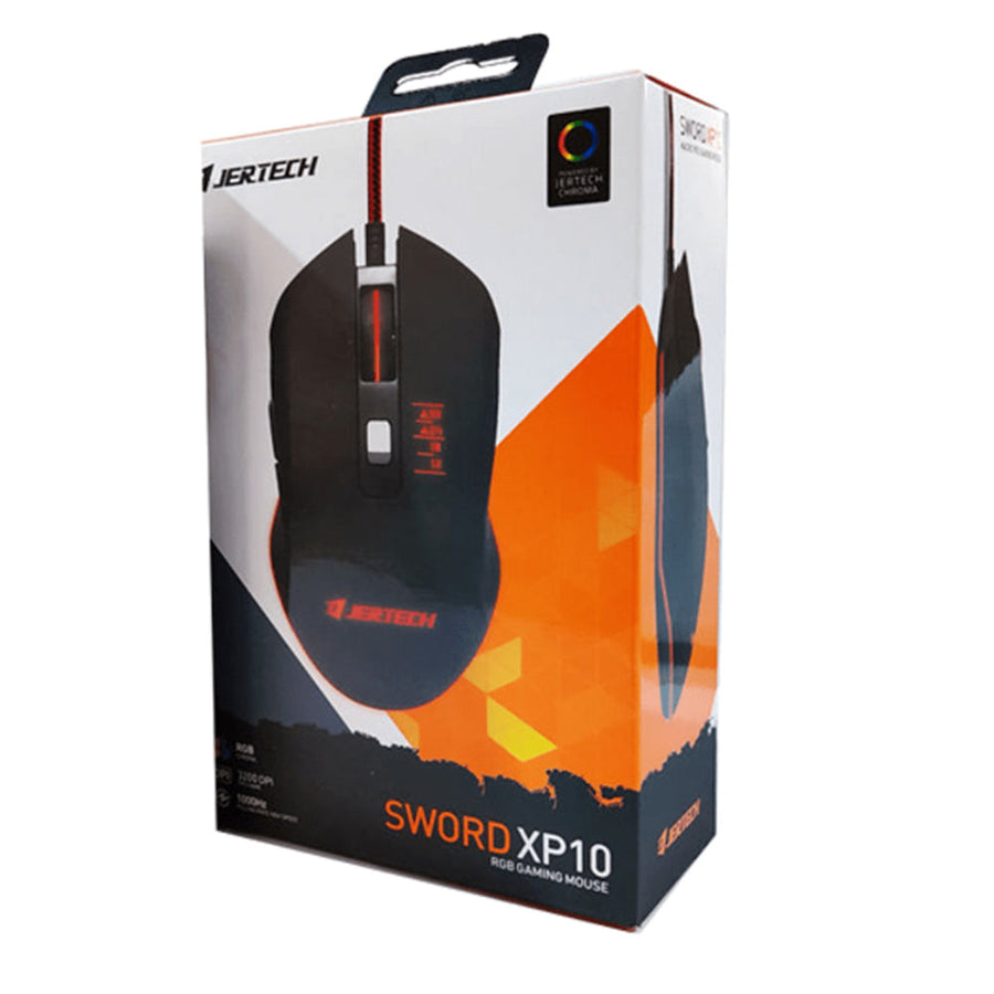Jertech Sword XP10 Wired Gaming Mouse | 3200 DPI | 6 Macro Buttons | 1000Hz Polling | RGB Backlight | Braided Cable | Bl