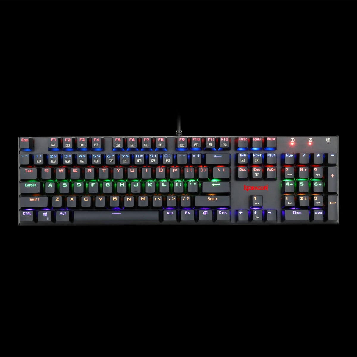 Redragon K565R RUDRA Mechanical Gaming Keyboard | Full-Size 104 Keys with Numpad | Rainbow LED Backlight | Full-Key Anti-Ghosting | Aluminium + ABS Frame | Spill-Proof Design | 12 Multimedia Keys | Gold-Plated USB | No Software Needed