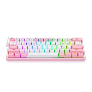 Redragon K616 FIZZ PRO 60% Mechanical Gaming Keyboard | 3-Mode: USB-C Wired + 2.4GHz + Bluetooth | 61 Keys, Full Rollover | HUANO Linear Red Switches, Hot-Swap | Up to 20 RGB Backlight Modes | Software Support | Black · White/Pink