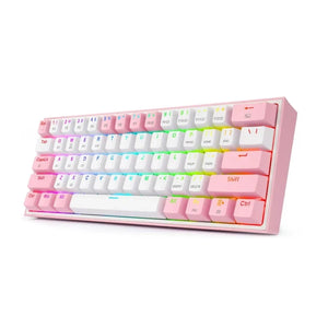 Redragon K616 FIZZ PRO 60% Mechanical Gaming Keyboard | 3-Mode: USB-C Wired + 2.4GHz + Bluetooth | 61 Keys, Full Rollover | HUANO Linear Red Switches, Hot-Swap | Up to 20 RGB Backlight Modes | Software Support | Black · White/Pink