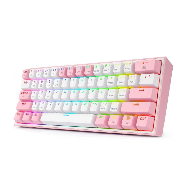 Redragon K616 FIZZ PRO 60% Mechanical Gaming Keyboard | 3-Mode: USB-C Wired + 2.4GHz + Bluetooth | 61 Keys, Full Rollover | HUANO Linear Red Switches, Hot-Swap | Up to 20 RGB Backlight Modes | Software Support | Black · White/Pink