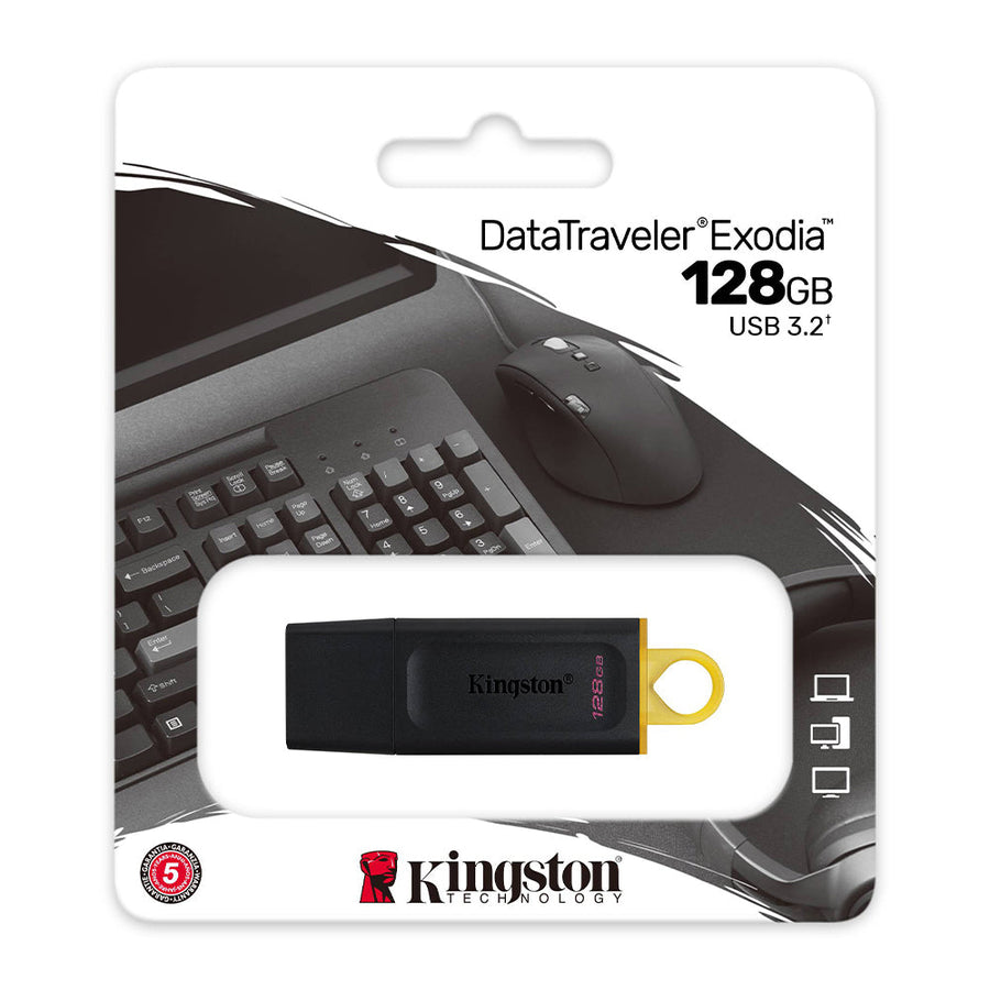 Kingston DataTraveler Exodia DTX/128GB USB Flash Drive | 128GB | USB 3.2 Gen 1 · USB-A | Protective Cap · Key-Ring Loop 