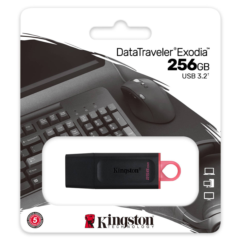 Kingston DataTraveler Exodia 256GB USB Flash Drive | USB 3.2 Gen 1 | DTX/256GB | Protective Cap · Keyring Loop | 11 g | 5-Year Warranty | Black