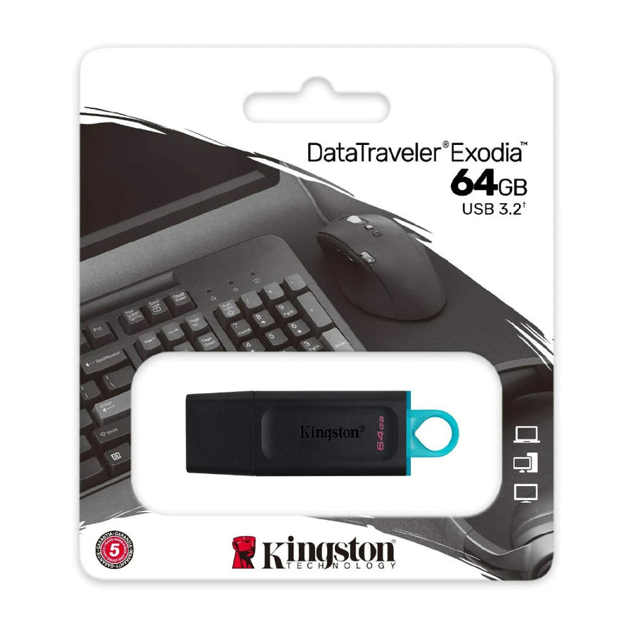 Kingston DataTraveler Exodia 64GB USB Flash Drive | USB 3.2 Gen 1 | DTX/64GB | Protective Cap · Keyring Loop | 11 g | 5-
