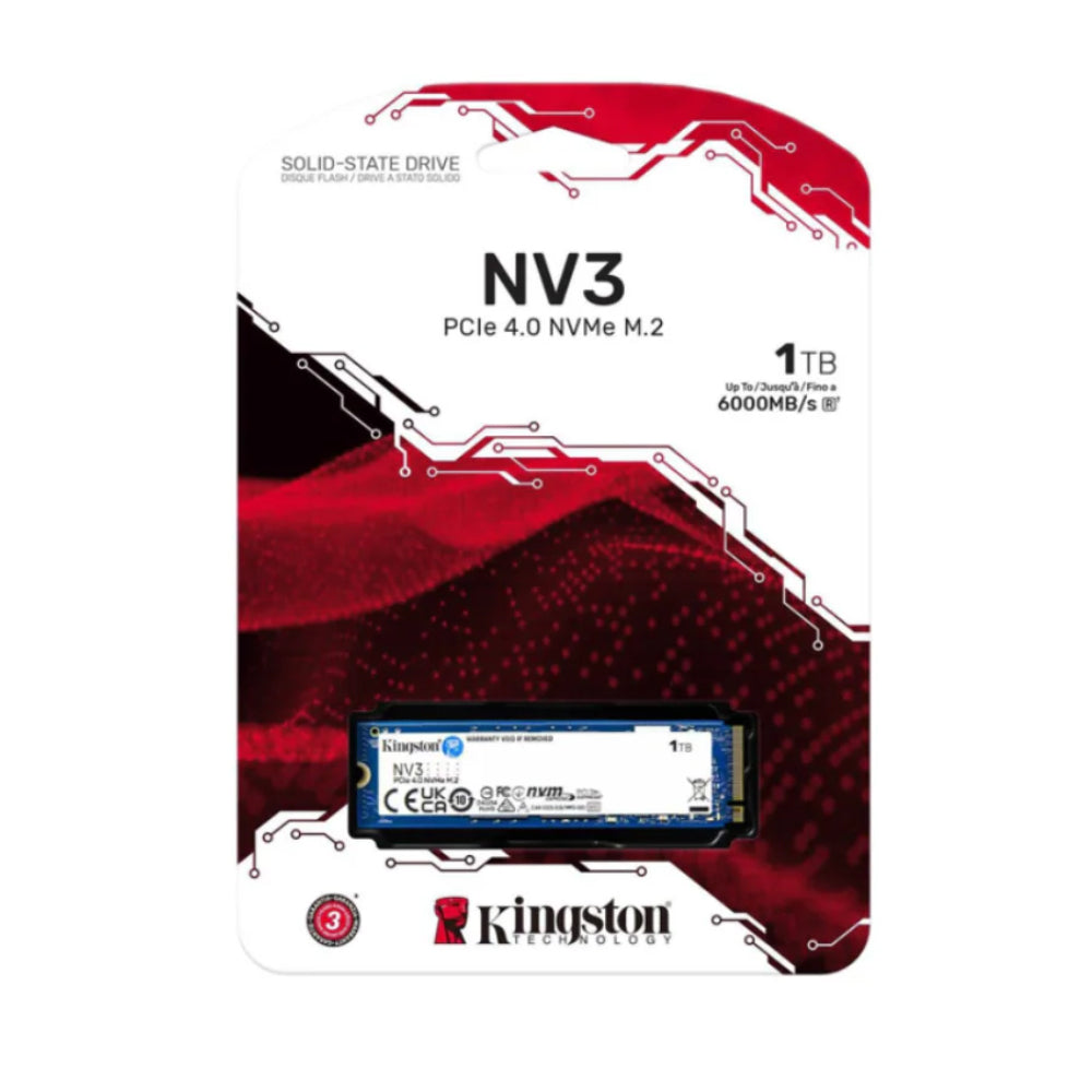 Kingston NV3 1TB PCIe Gen4 NVMe SSD | PCIe 4.0 x4 · M.2 2280 | 6,000MB/s read · 4,000MB/s write | 320TBW · 7g | 5-year limited warranty