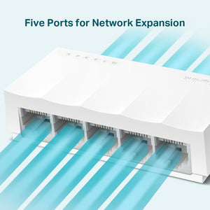 TP-Link LS1005 5-Port 10/100Mbps Desktop Ethernet Switch | Auto-Negotiation · Auto MDI/MDIX | Plug and Play · Fanless | IEEE 802.3x Flow Control | 1.65W