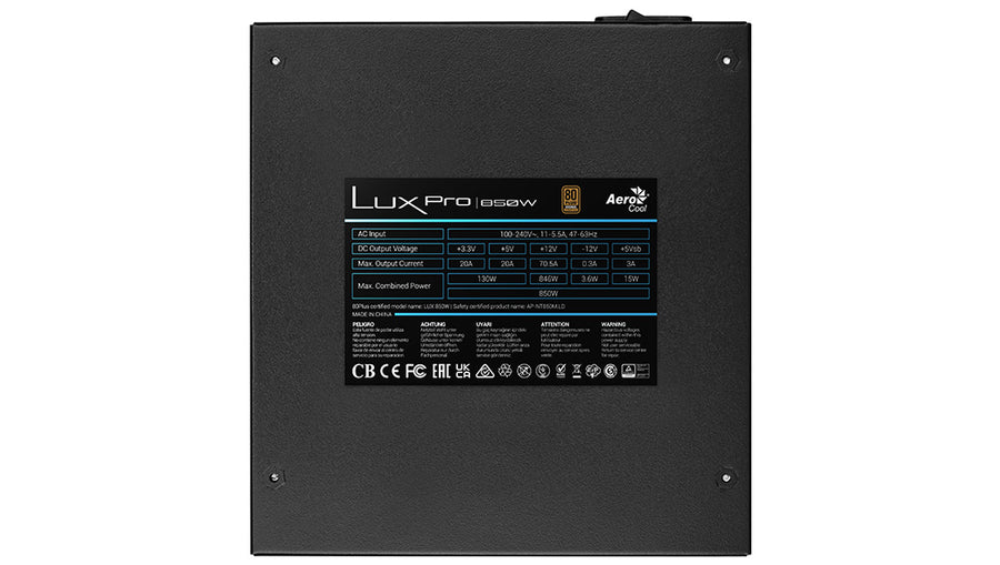 AeroCool LUX PRO 850W ATX Power Supply | 80 PLUS Bronze 230V EU · up to 88% Efficiency | Intel ATX 3.0 · PCIe 5.0 Connec