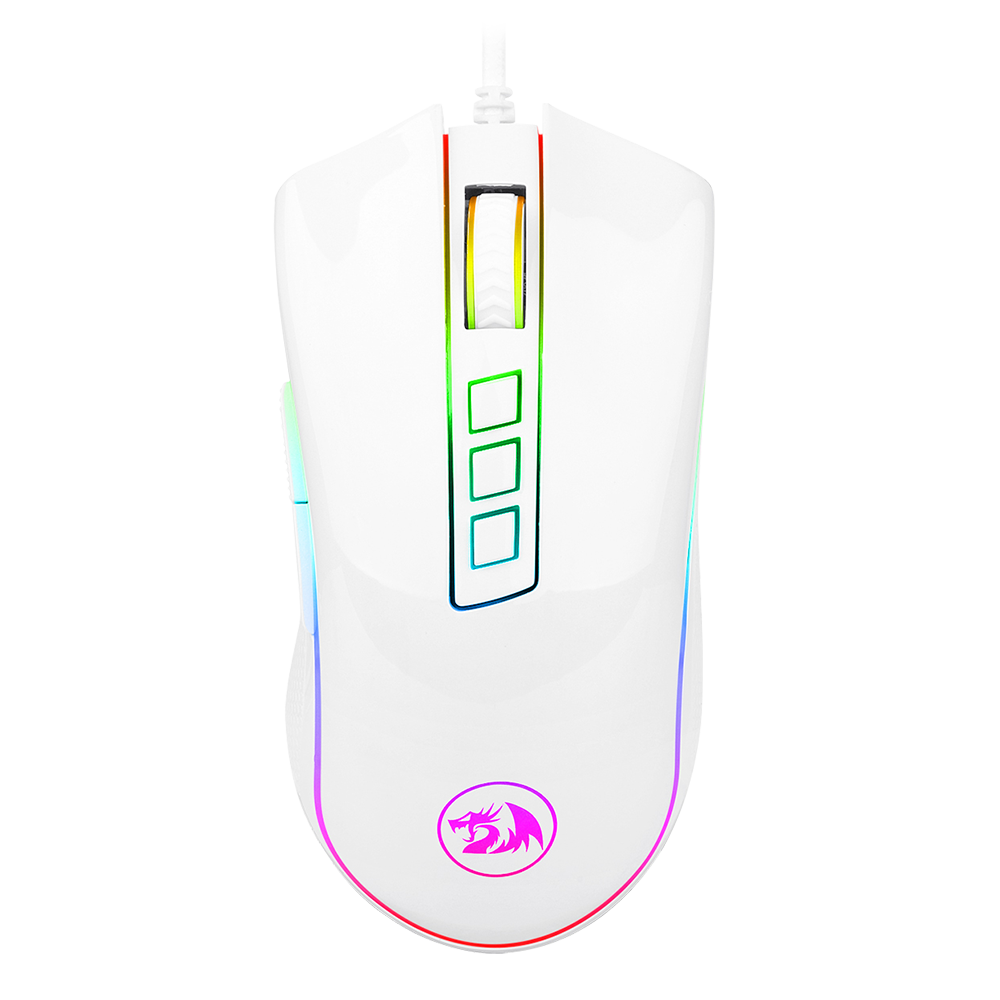 Redragon M711 Cobra White Wired RGB Gaming Mouse | Pixart PMW3325 Optical Sensor | 100-10000 DPI | 9 Buttons, 7 Programmable | 1000Hz Polling | 5 Memory Profiles | Huano Switches 10M Clicks | Braided Cable