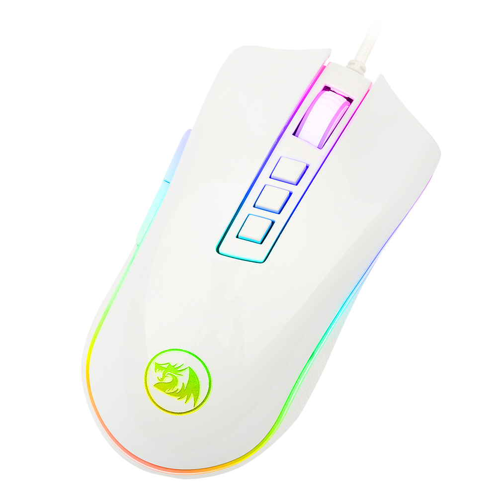 Redragon M711 Cobra White Wired RGB Gaming Mouse | Pixart PMW3325 Optical Sensor | 100-10000 DPI | 9 Buttons, 7 Programmable | 1000Hz Polling | 5 Memory Profiles | Huano Switches 10M Clicks | Braided Cable