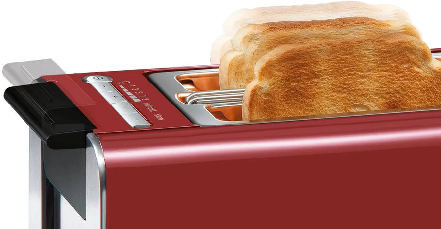 Siemens TT86104 Compact Toaster, 2-Slice, Stainless Steel Bun Warmer, Sensor for Senses Technology, Defrost & Reheat Functions, Black/Silver