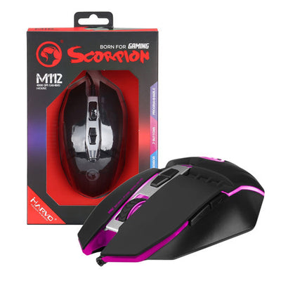 MARVO M112 RGB Gaming Mouse | Wired USB 2.0 · 800-4000 DPI | 7 Programmable Buttons | 7-Colour Backlight · 3M Click Switches | Black