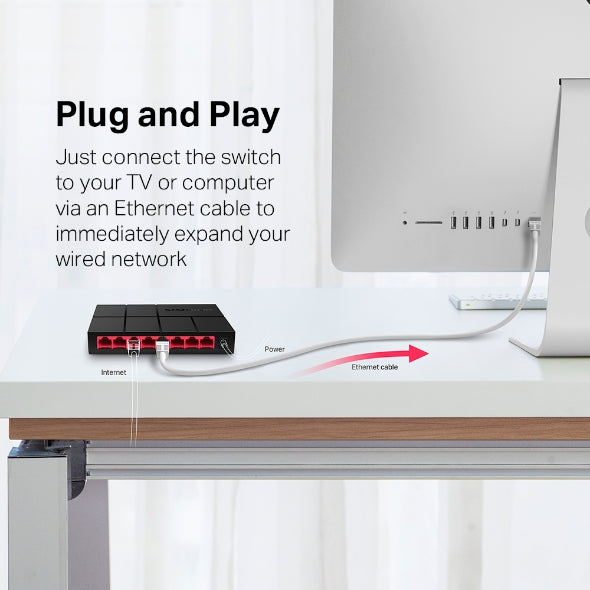 MERCUSYS MS108G 8-Port Gigabit Desktop Switch | 8 × 10/100/1000 Mbps RJ45 · Auto-Negotiation · Auto MDI/MDIX | 16 KB Jum