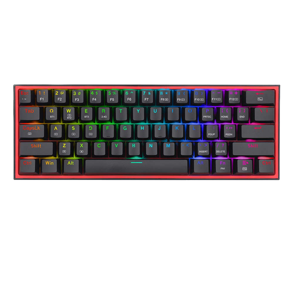 Redragon K616 FIZZ PRO 60% Mechanical Gaming Keyboard | 3-Mode: USB-C Wired + 2.4GHz + Bluetooth | 61 Keys, Full Rollover | HUANO Linear Red Switches, Hot-Swap | Up to 20 RGB Backlight Modes | Software Support | Black · White/Pink