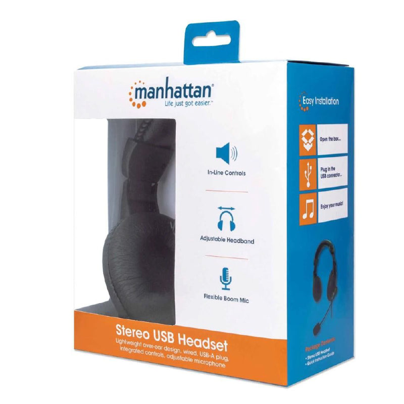 Manhattan 179881 Stereo USB Headset | USB-A Wired · 1.5 m Cable | 40 mm Drivers · 20 Hz–20 kHz · 32 Ω | Unidirectional B