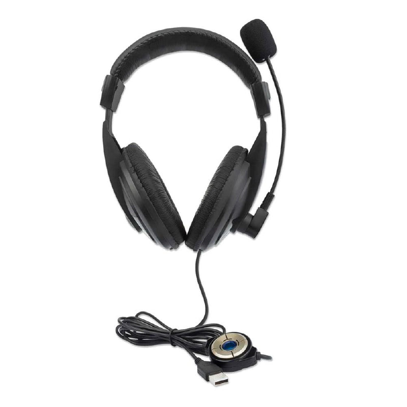Manhattan 179881 Stereo USB Headset | USB-A Wired · 1.5 m Cable | 40 mm Drivers · 20 Hz–20 kHz · 32 Ω | Unidirectional B