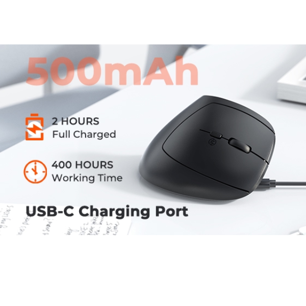 Meetion BTM008 Vertical Ergonomic Wireless Mouse | 2.4GHz + Dual Bluetooth 5.2 | 800·1200·1600·2400 DPI | 6 Buttons | 95