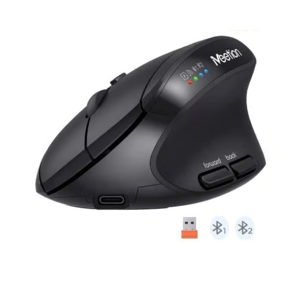 Meetion BTM008 Vertical Ergonomic Wireless Mouse | 2.4GHz + Dual Bluetooth 5.2 | 800·1200·1600·2400 DPI | 6 Buttons | 95