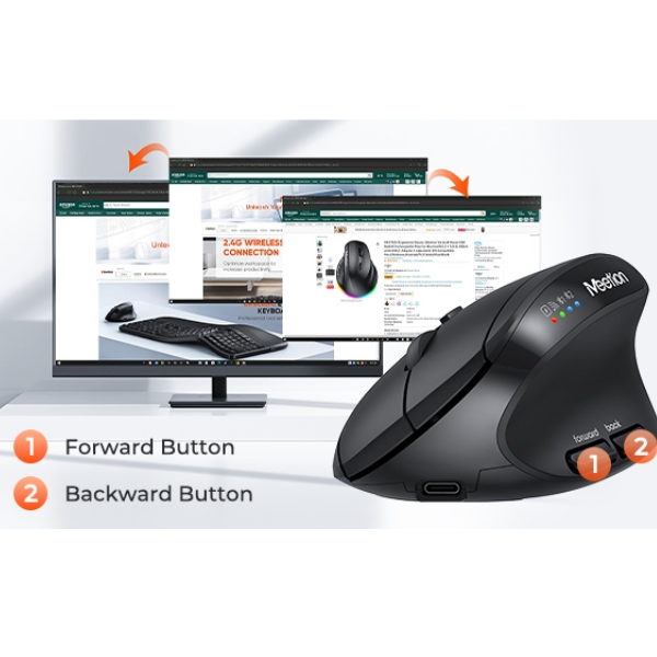 Meetion BTM008 Vertical Ergonomic Wireless Mouse | 2.4GHz + Dual Bluetooth 5.2 | 800·1200·1600·2400 DPI | 6 Buttons | 95