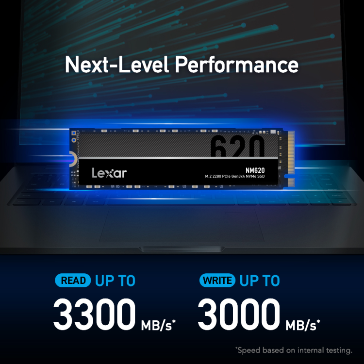 Lexar NM620 256GB NVMe SSD | M.2 2280 PCIe Gen3 x4 NVMe 1.4 | 3,500 MB/s Read · 1,300 MB/s Write | 125 TBW · 5-Year Warr