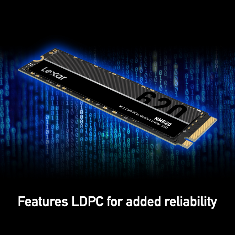 Lexar NM620 256GB NVMe SSD | M.2 2280 PCIe Gen3 x4 NVMe 1.4 | 3,500 MB/s Read · 1,300 MB/s Write | 125 TBW · 5-Year Warr