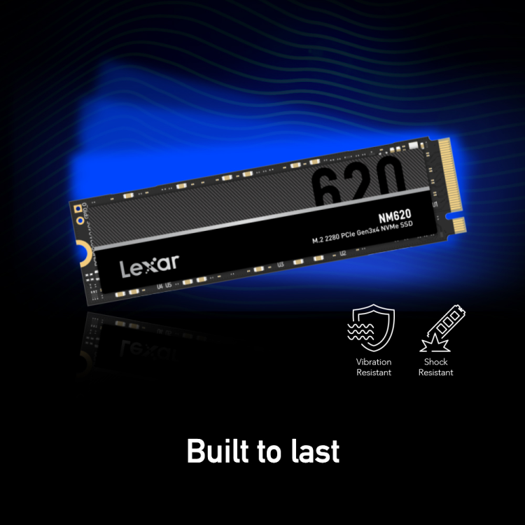 Lexar NM620 512GB NVMe SSD | M.2 2280 PCIe Gen3 x4 NVMe 1.4 | 3,500 MB/s Read · 2,400 MB/s Write | 250 TBW · 5-Year Warr
