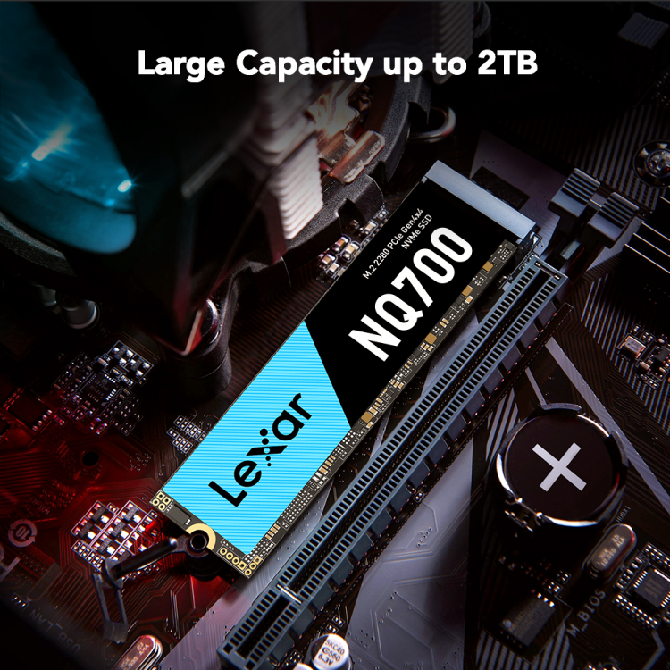 Lexar NQ700 1TB PCIe Gen4 NVMe SSD | PCIe Gen4 x4 · M.2 2280 | 4,200MB/s read · 2,100MB/s write | HMB + SLC cache · 350TBW | 3-year limited warranty