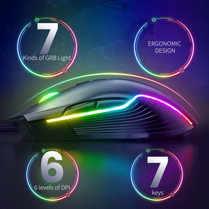 ONIKUMA CW905 Wired Gaming Mouse | 6400 DPI · 6 Adjustable Levels | 7 Buttons | 7 RGB Breathing Modes | 1.5 m USB Cable | 132 g