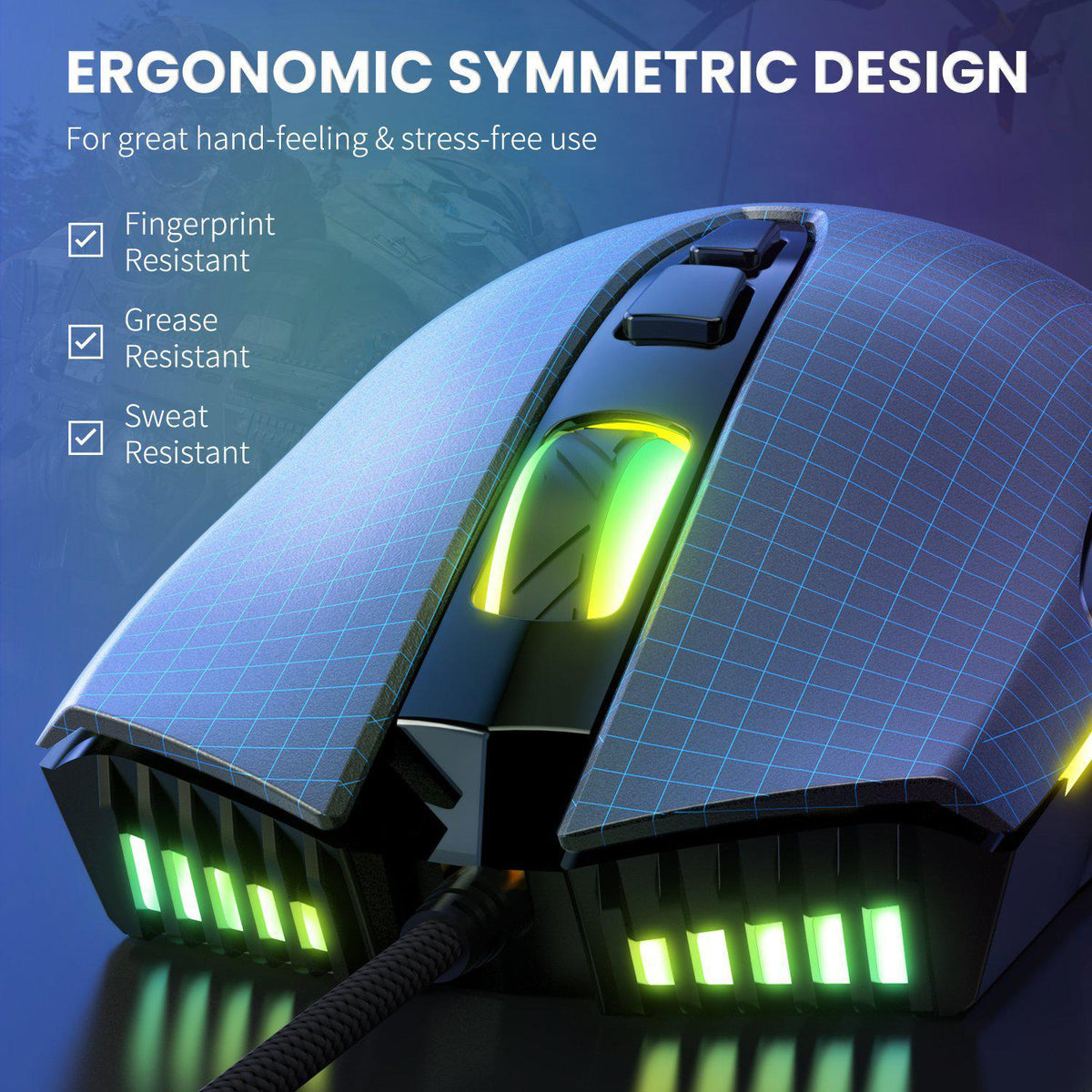ONIKUMA CW905 Wired Gaming Mouse | 6400 DPI · 6 Adjustable Levels | 7 Buttons | 7 RGB Breathing Modes | 1.5 m USB Cable | 132 g