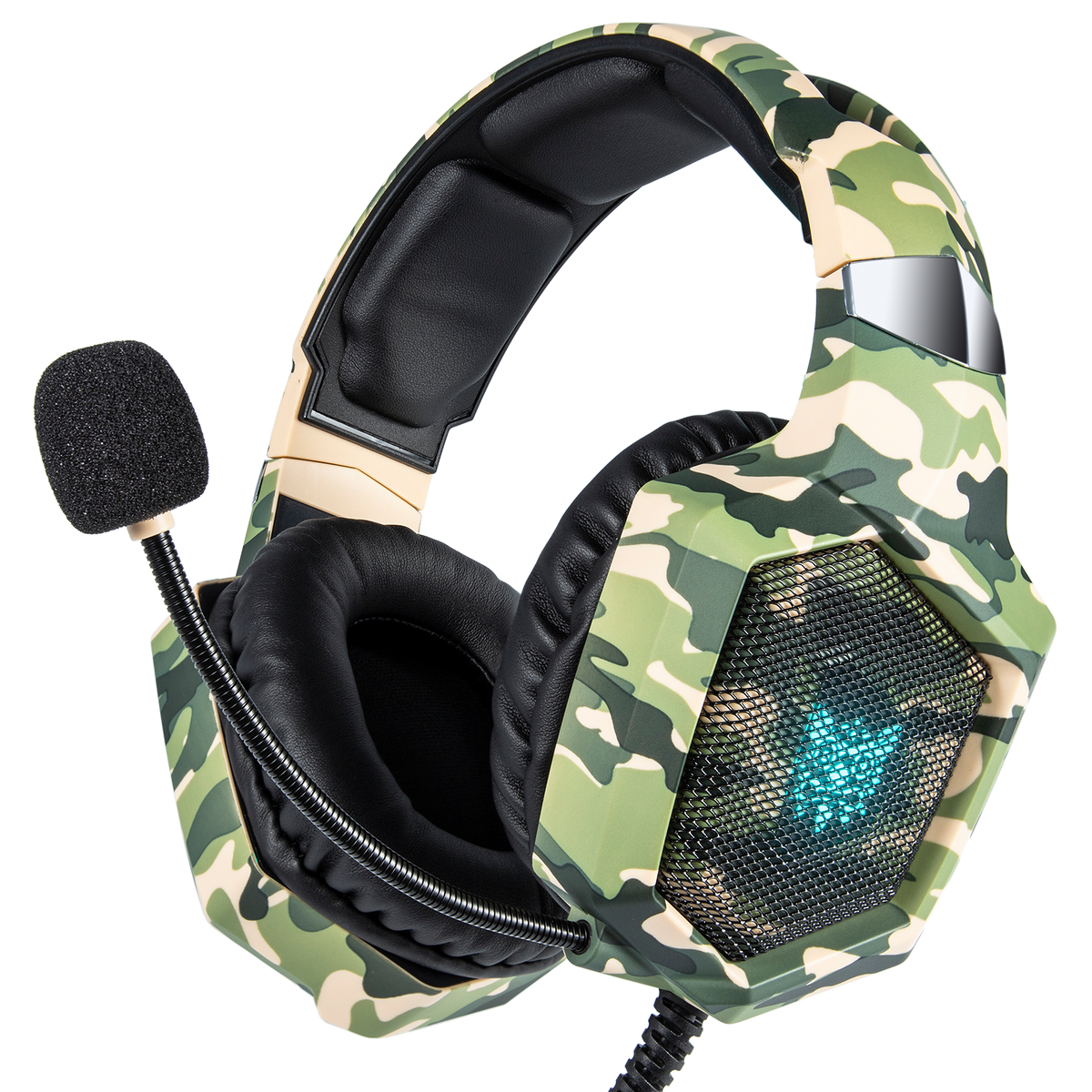 Onikuma K8 Gaming Headset | 3.5 mm Audio + Mic · USB LED Power | 50 mm Drivers · 20 Hz–20 kHz · 32 Ω | 360° Flexible Noise-Cancelling Mic | LED Lights | 2.2 m Cable | 365 g | Black