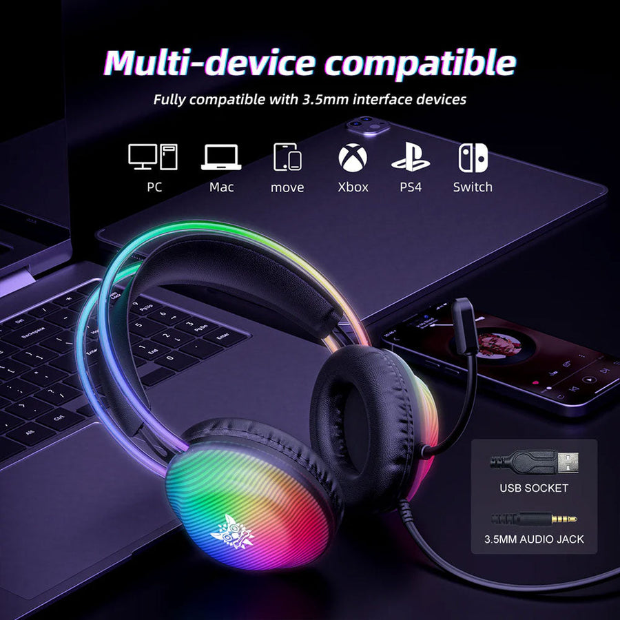 ONIKUMA X29 RGB Gaming Headset | 50mm Drivers | 20Hz-20kHz | 3.5mm + USB · 2.2m Cable | 360° Omnidirectional Noise-Reduc