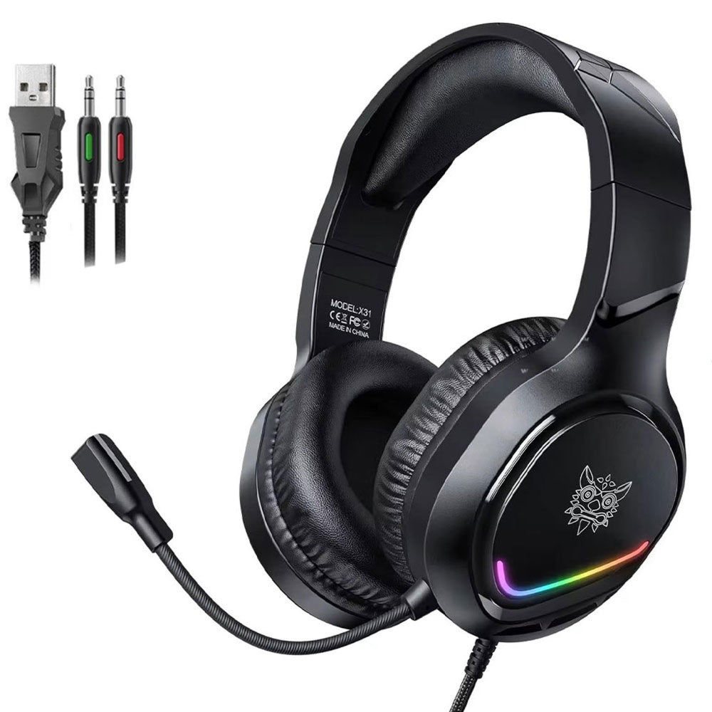 ONIKUMA X31 RGB Gaming Headset | 50mm Drivers | 20Hz-20kHz | 3.5mm + USB · 2.2m Cable | 360° Omnidirectional Noise-Reduction Mic | Black