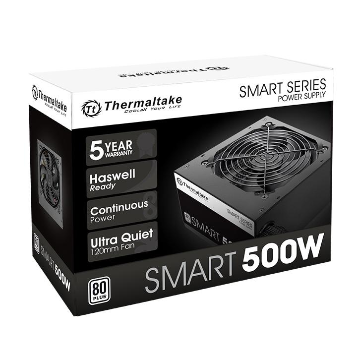 Thermaltake Smart SP-500AH2NKW 500W ATX Power Supply | 80 PLUS Standard · 82-86% Efficiency | Active PFC | Single +12V Rail 58.3A | 120 mm Fan | 2× PCIe 6+2 | Black