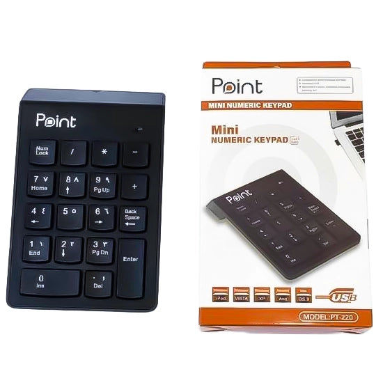 Point PT-220 Ultra-Slim Wireless Mini Numeric Keypad | Wireless connection | Num Lock | Portable slim numpad for laptops and desktops