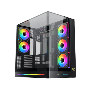 XIGMATEK Pano II LCD E-ATX PC Case | 9.18″ Full HD+ LCD Panel (1920×462) | 8× H22A ARGB PWM Fans · ARGB & PWM Remote Box | Curved Tempered Glass · Back-Plug (BTF) Support | 400mm GPU · 165mm Cooler · 7 Slots | USB 3.0 ×2 · USB-C | Black