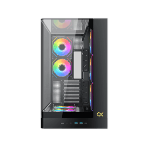 XIGMATEK Pano II LCD E-ATX PC Case | 9.18″ Full HD+ LCD Panel (1920×462) | 8× H22A ARGB PWM Fans · ARGB & PWM Remote Box | Curved Tempered Glass · Back-Plug (BTF) Support | 400mm GPU · 165mm Cooler · 7 Slots | USB 3.0 ×2 · USB-C | Black