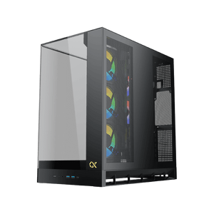 XIGMATEK Pano II LCD E-ATX PC Case | 9.18″ Full HD+ LCD Panel (1920×462) | 8× H22A ARGB PWM Fans · ARGB & PWM Remote Box | Curved Tempered Glass · Back-Plug (BTF) Support | 400mm GPU · 165mm Cooler · 7 Slots | USB 3.0 ×2 · USB-C | Black