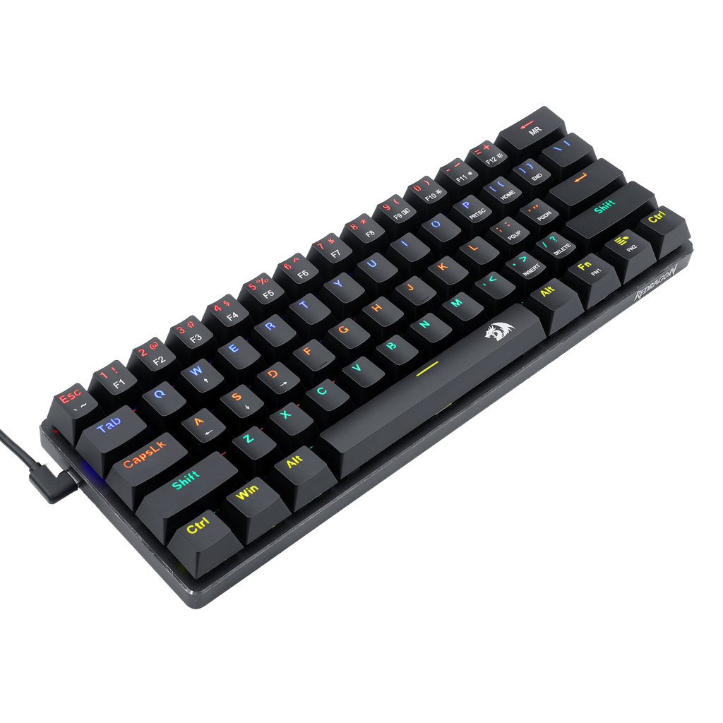 Redragon K613 Jax Mechanical Gaming Keyboard | 61 Keys · 60% Layout | Blue Switches | Rainbow LED · 18 Modes | Detachable USB-A to USB-C Cable | Anti-Ghosting · N-Key Rollover | Black