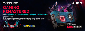 SAPPHIRE NITRO+ Radeon RX 590 8G G5 Special Edition Graphics Card | 8GB GDDR5 · 256-bit · up to 2100 MHz | 2304 Stream Processors · up to 1560 MHz | PCIe 3.0 x16 | Dual-X twin 95mm fans | 2x HDMI · 2x DisplayPort 1.4 · DL-DVI-D