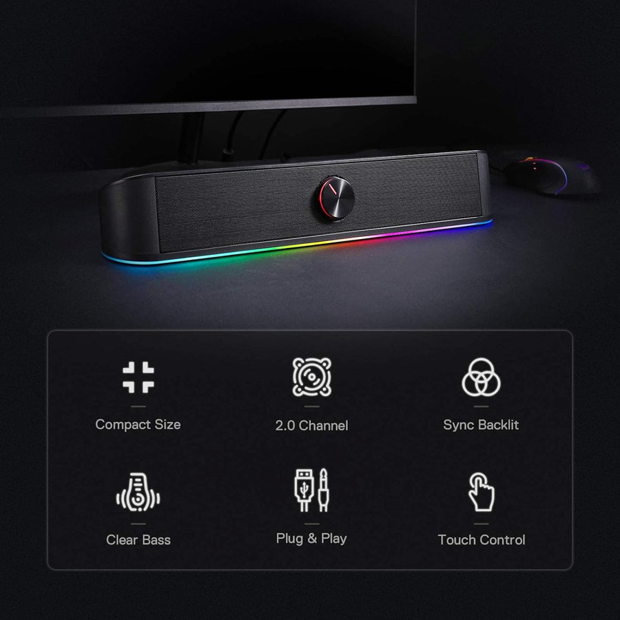 Redragon GS560 Adiemus RGB Desktop Soundbar Speaker | 2.0 Channel Stereo | 8W Total (4W x 2) | 3.5mm Aux Input | USB Pow