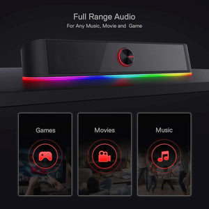 Redragon GS560 Adiemus RGB Desktop Soundbar Speaker | 2.0 Channel Stereo | 8W Total (4W x 2) | 3.5mm Aux Input | USB Powered | 4 RGB Backlit Modes with Music Sync | Touch Control + Volume Knob