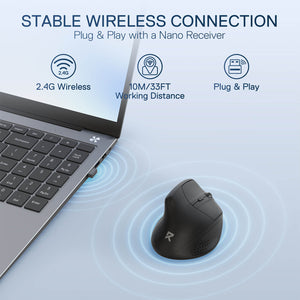 Redragon BM-4033 Wireless Vertical Ergonomic Mouse | 4000 DPI · 5 Levels | 2.4GHz · 10 m Range | 39° Vertical Angle | 1 × AA · 8-Min Auto Sleep | 95 g | Black