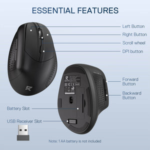 Redragon BM-4033 Wireless Vertical Ergonomic Mouse | 4000 DPI · 5 Levels | 2.4GHz · 10 m Range | 39° Vertical Angle | 1 × AA · 8-Min Auto Sleep | 95 g | Black