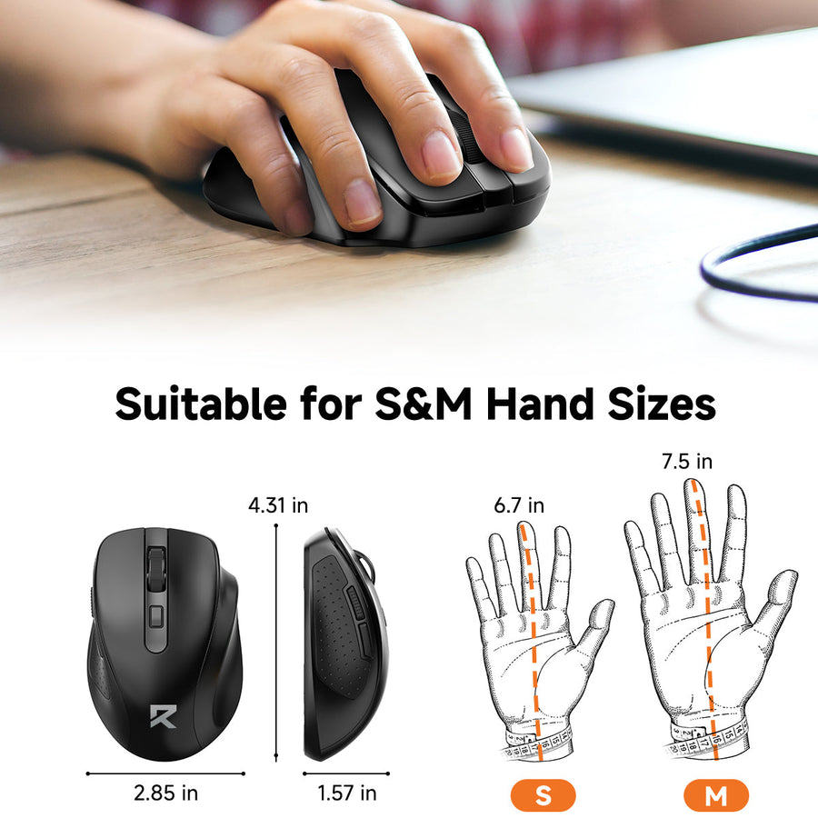 Redragon BM-4091 Wireless Mouse | Bluetooth 5.0 · 3.0 + 2.4GHz | 4000 DPI · 5 Levels | 6 Buttons | Up to 18-Month AA Bat